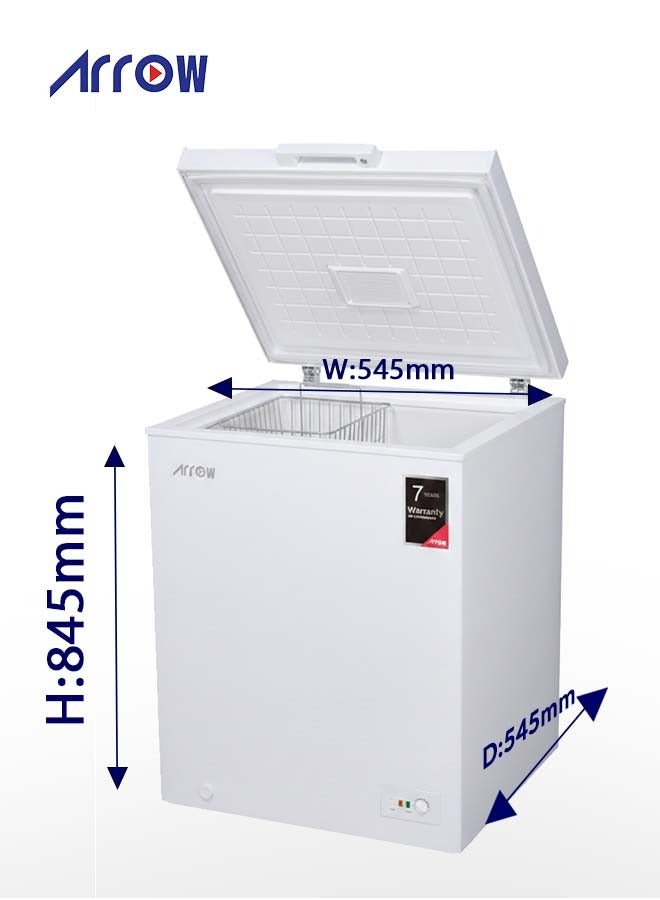 ارو فريزر أفقي سعة 100 لتر (3.5 قدم مكعب) مع ضمان 7 سنوات على الضاغط، موفر للطاقة، تجميد فائق، تحكم إلكتروني في درجة الحرارة، إذابة يدوية للثلج، مقبض خارجي مخفي، عجلات، لون أبيض | رقم الموديل: RO-160F - Image 4